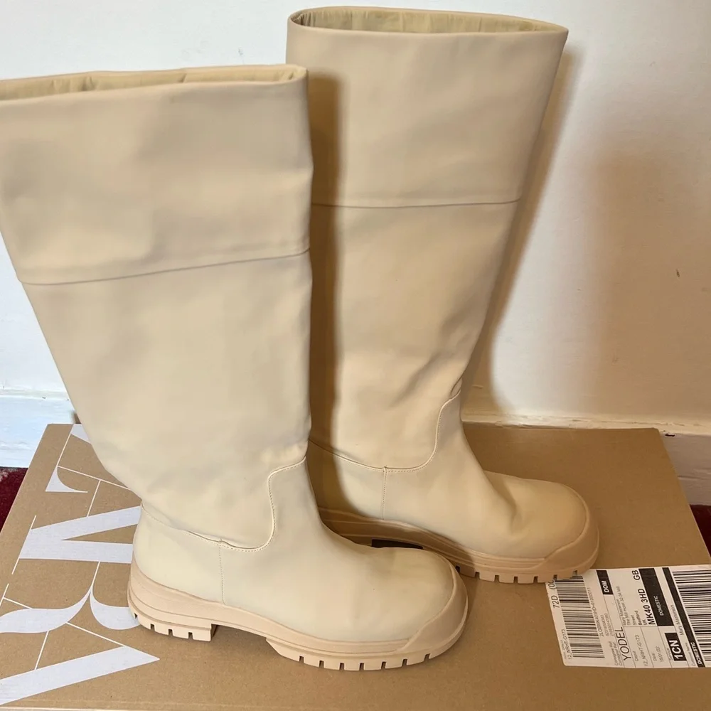 Zara beige knee high utility boots uk7 - Picture 1 of 4